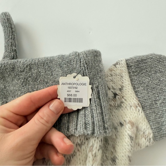 NWT Anthropologie Knit Christmas Stocking Gray and Cream - Picture 5 of 5